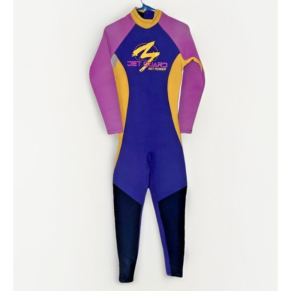 Jet Guard Wet Power Mens ML Neon Wetsuit Purple Yellow Black USA Vintage 90s